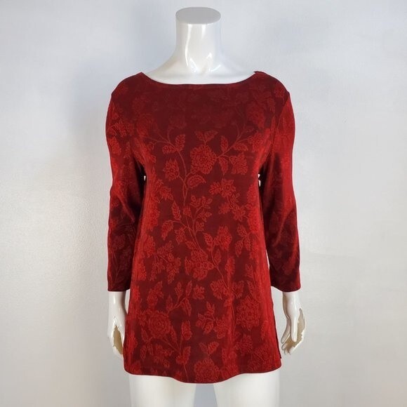 Vintage 90's Easy Spirit Burgundy Floral Long-Sleeve Top - Picture 1 of 6